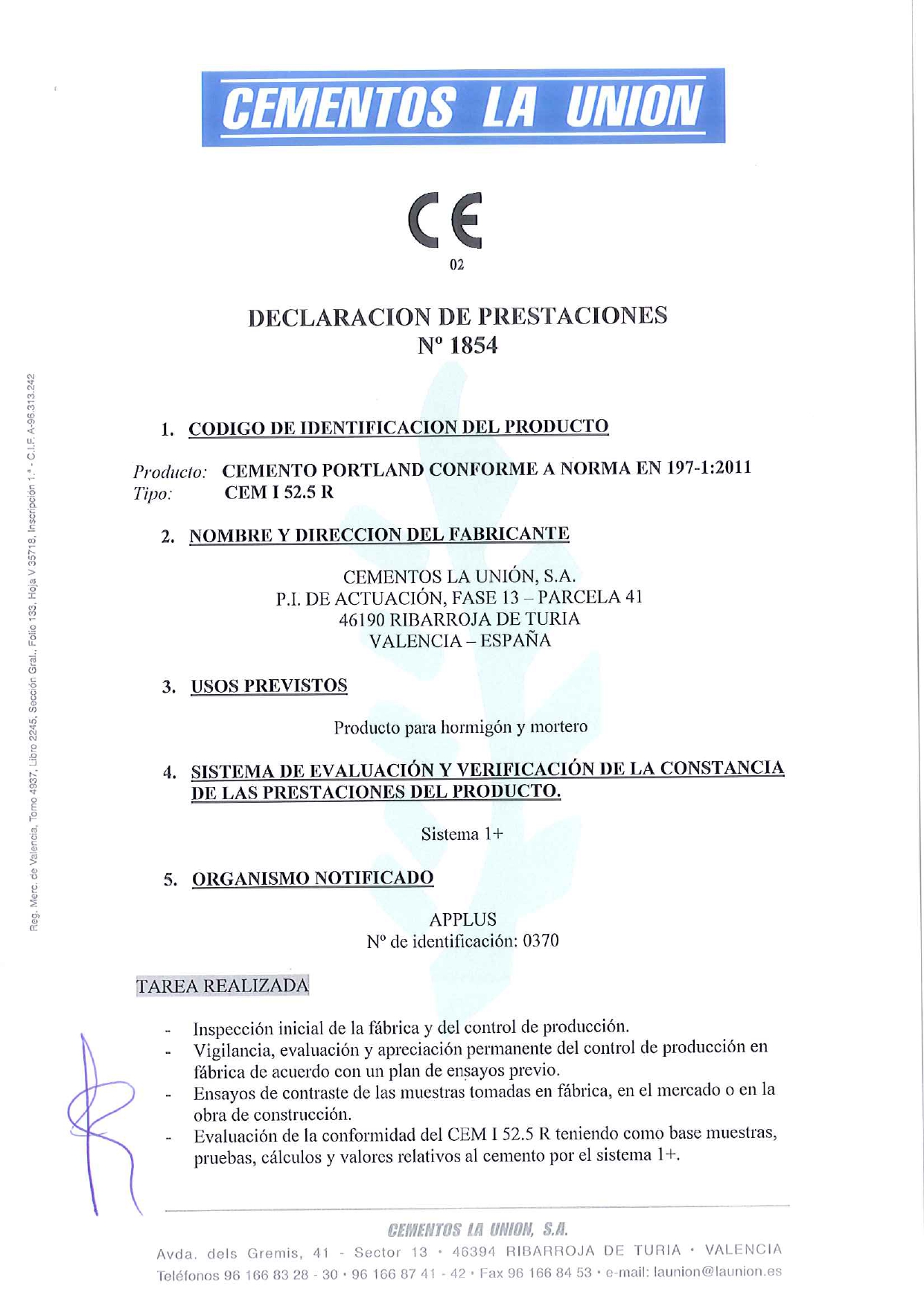 Certificaciones CEMENTOS LA UNION